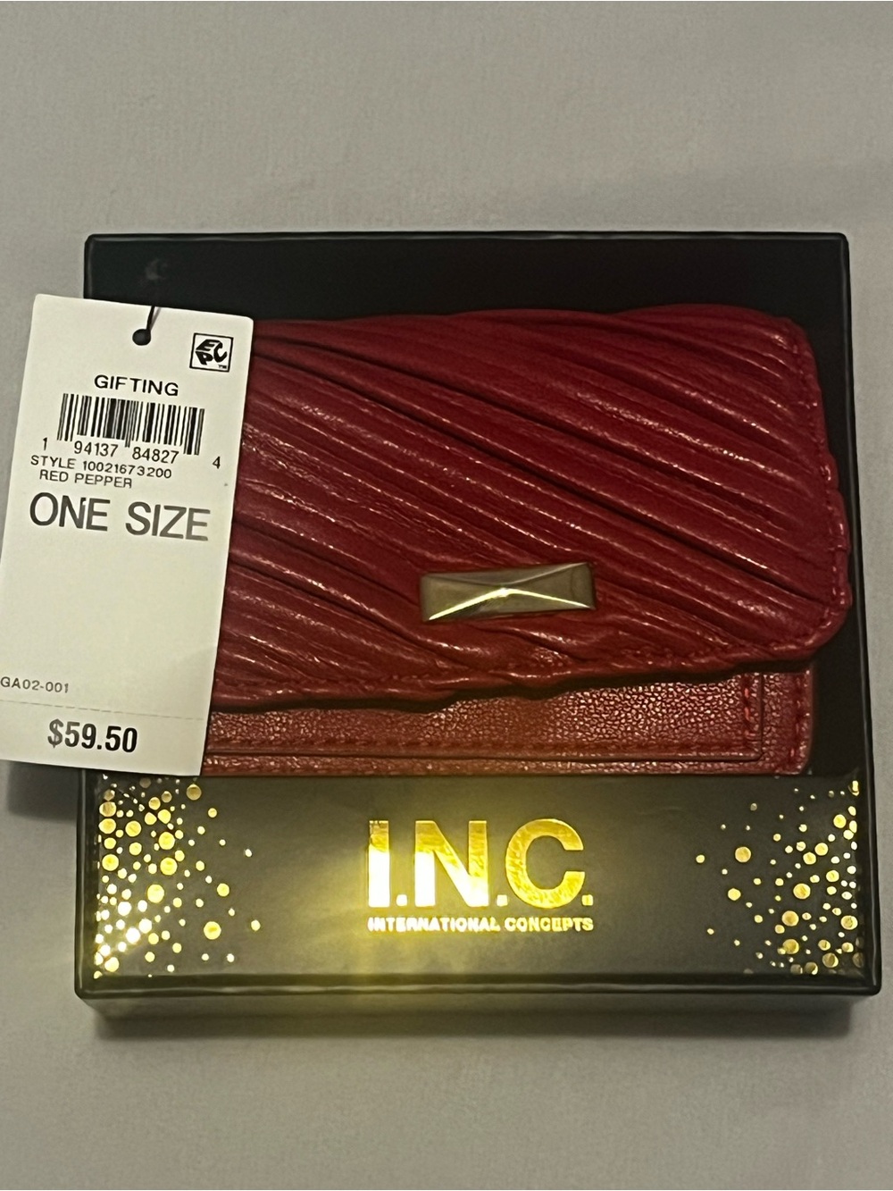 INC International Concepts Red Quilted Clutch with Gold Accent